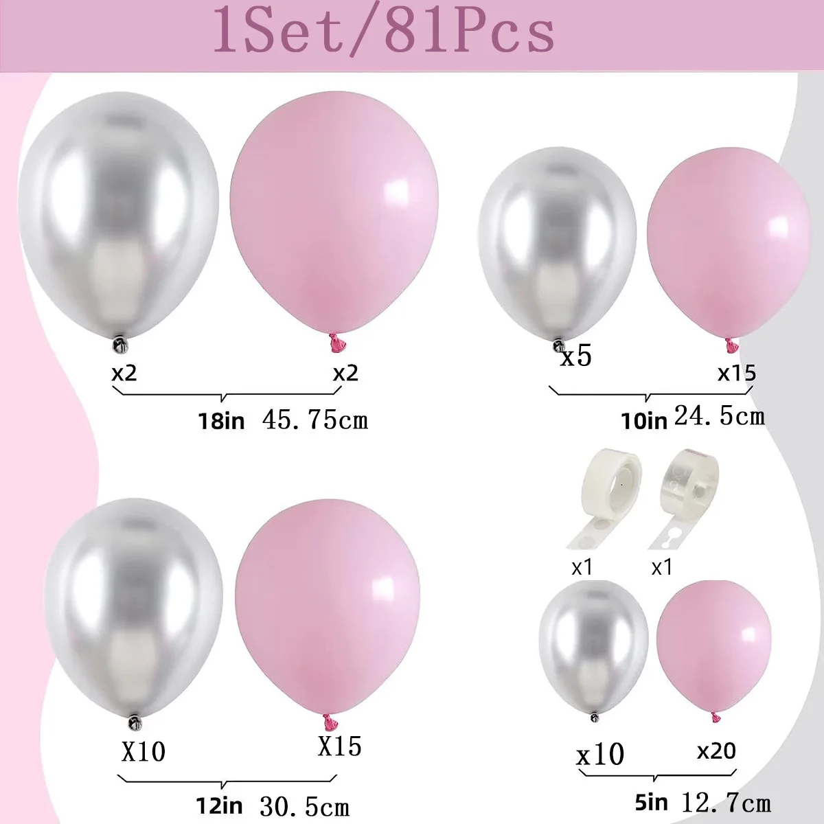 Pink Silver Balloon Set Wedding Scene Layout Children\'s Birthday Party Event Arch Decoration Background Wall Latex Balloon