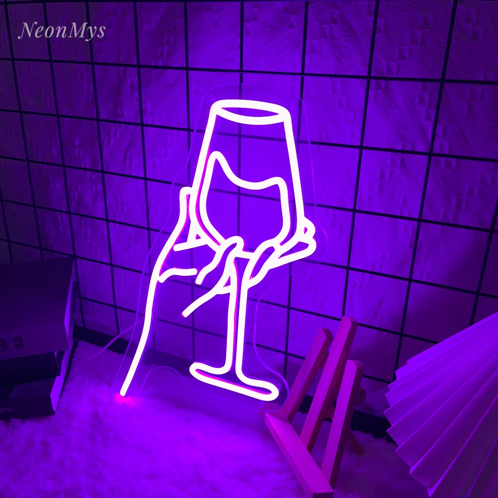 Sexy Wine Glass Neon Sign Wine Glass Charms Usb Plug Lamp Bar Club Bedroom Hotel Pub Party Led Lights for Room Wall Decor