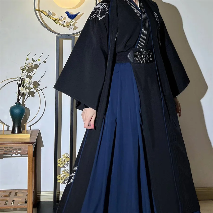 

New Men Hanfu Original Traditional Chinese Swordsman Clothing Ancient Weijin Dynasty Cosplay Costume Black Hanfu Dress Set