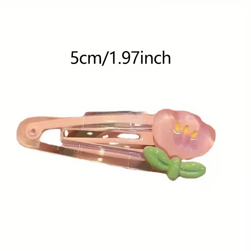 2/4 Entenförmige Haarspangen mit Tulpenblumen, Niedliche Transparente BB-Clips in Entenform, Cartoon-Mädchen-Herz Seitenpony-Clips – Detail 6