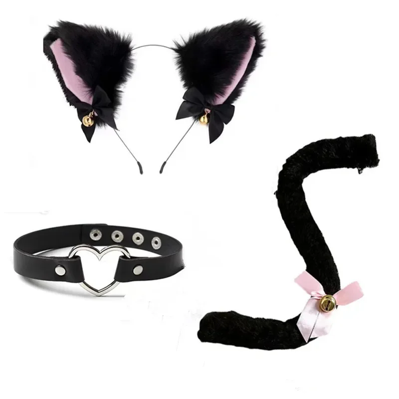 Cat Ears Bell Hair Accessories Cos Cat Hair Band Collar Cat Tail Set Halloween Pie Headband Accessories