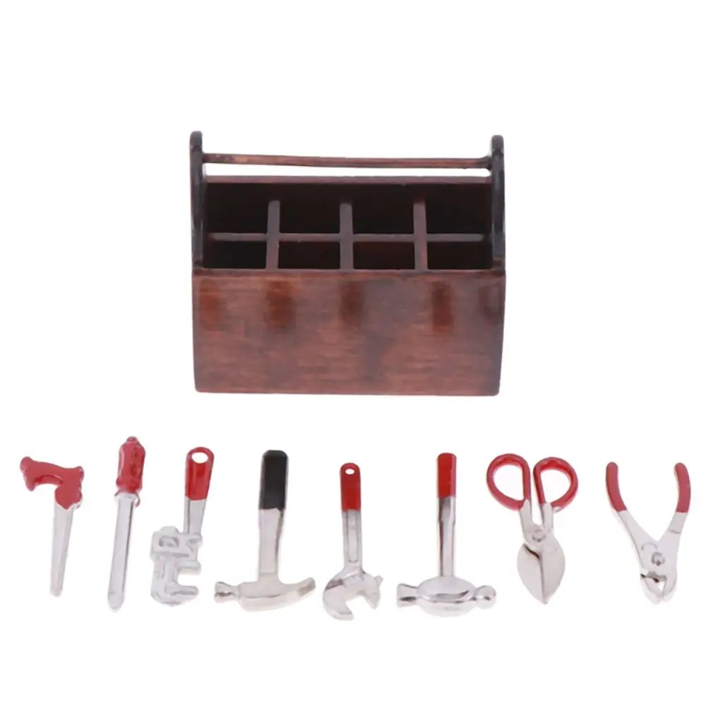 1:12 Scale Dollhouse Toolbox Hammer Wrench Screwdriver Mini Repair Tools Dolls Accessories Simulation Model Miniature Toolbox