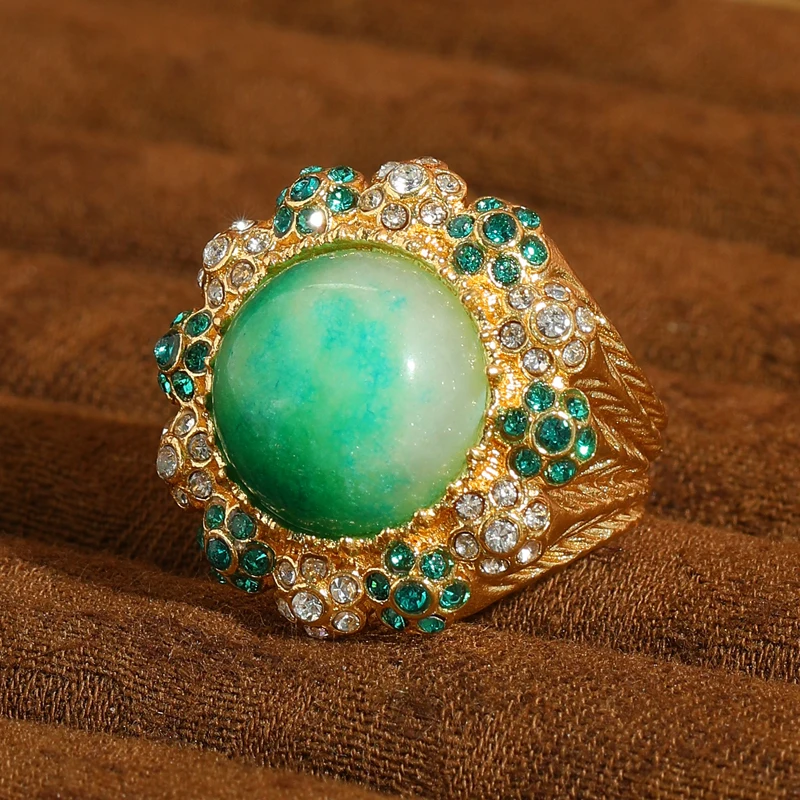 

Vintage Round Green Ring Stone Jade Rhinestone Flower Mothers Day Gift Christmas Holiday Party Accessories For Women 2025 Trends