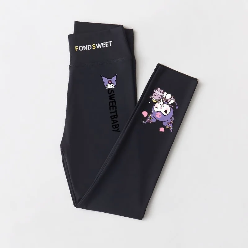 Sanrios Kuromi Girl Yoga Elasticity Leggings Summer Anime Thin Child Slim Fit Nine Points Sports Shark Pants Wear Outside