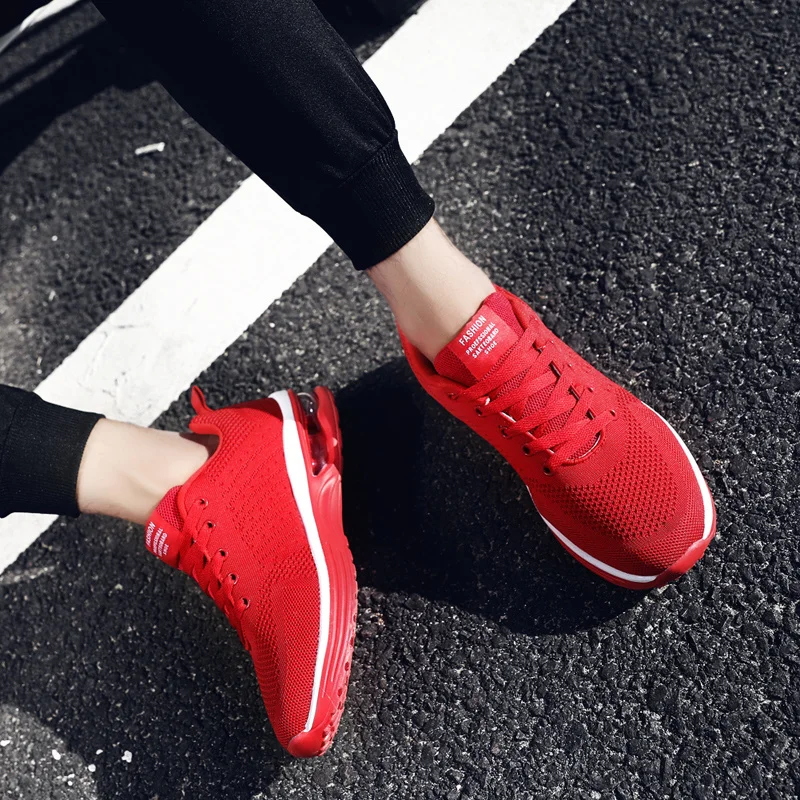 Zapatillas de correr transpirables para hombre y mujer, zapatos deportivos de talla grande, color rojo, gran oferta