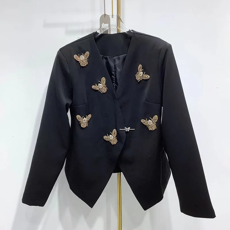 เสื้อสูทผู้หญิงสุดหรูสำหรับฤดูใบไม้ร่วงและฤดูหนาว  แฟชั่นเสื้อโค้ทตกแต่งลายแมงมุมสำหรับสุภาพสตรี