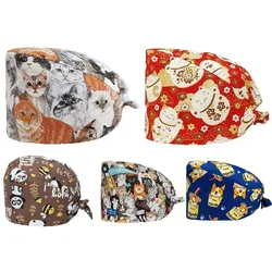 Wholesale Unisex Scrubs Cap Adjustable Cotton Printing Surgical Hats Nurse Uniform Accessories Hospital Beauty Store Work Caps