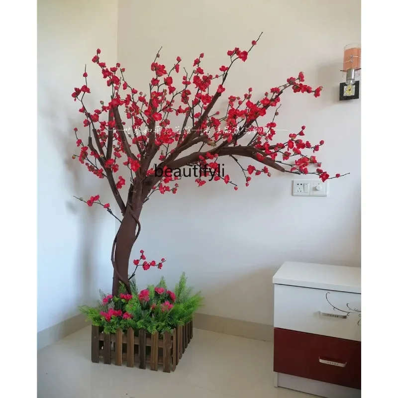 A85 Imitative Tree New Year Wax Red Plum Blossom Large Indoor and Outdoor Decoration Small Wishing Landscape   Floor Window