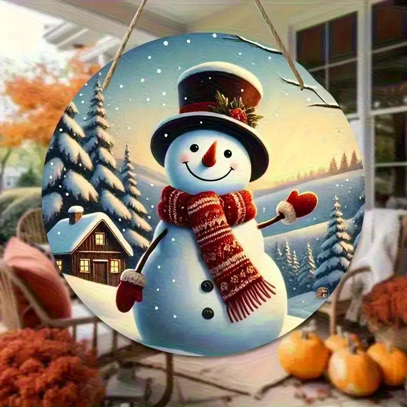 1 Stück 2D flaches Weihnachtszwerg-Holzschild runde Holztafel, hängende Feiertagsdekoration, keine Strom erforderlich-ljq