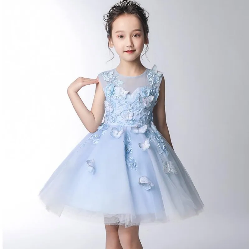 Elegant Butterfly Appliques Girls First Communion Dresses Pageant Party Princess Baby Baptism Gown Flower Girl Dress for Wedding