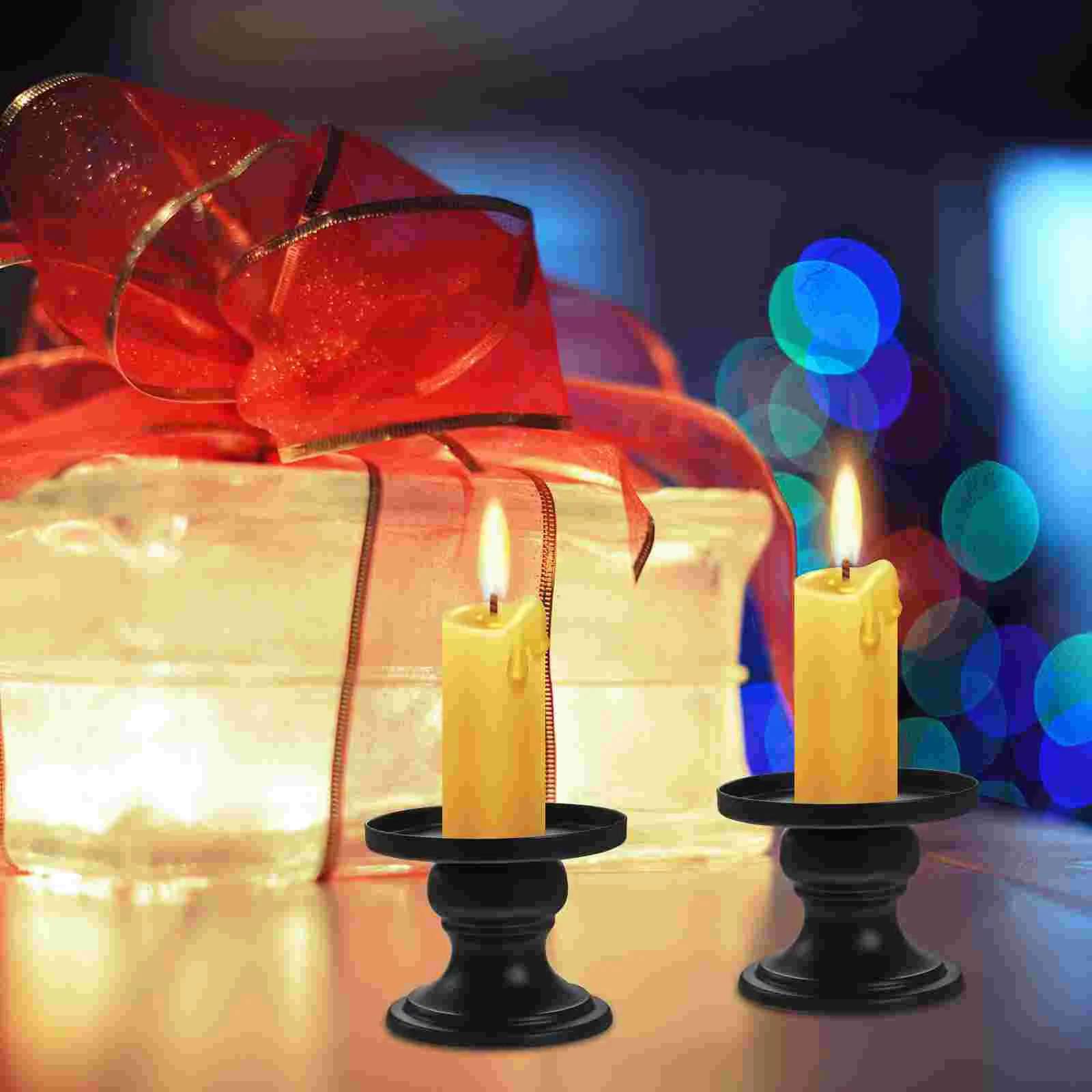 

2 Pcs Candles Candlestick Ornament Coffee Table Decor Holders for Candlesticks Label Banquet Black Pillar