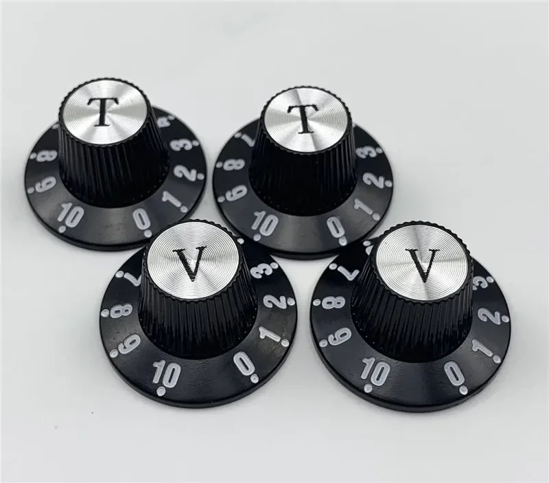 Set of 4 Black With Black/Silver Guitar Witch Hat Knobs Fits For Les Paul Epiphone SG