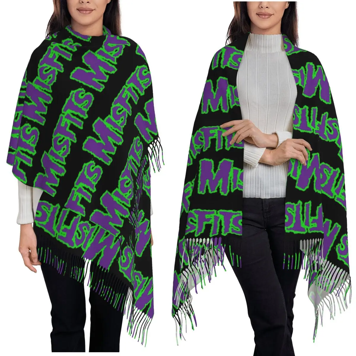 

Rock Punk Band Misfits Skull Face Pattern Heavy Metal Scarf Tassel Scarves Women Shawls and Wraps Large Fall Winter Shawl Wrap