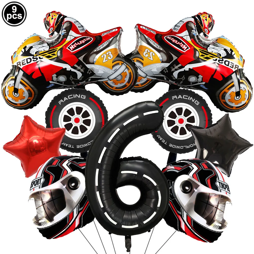 9Pcs Race Car Party Decorations Motor Balloons Helmet Balloons Race Car Wheel Tire 3th  4th 5th  6th Birthday Party Supplies