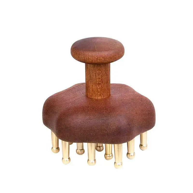 

Handheld Meridians Massage Comb Brass Wooden Therapy Massage Brush Head Scalp Abdomen Circular Massager For Liver Gall Unclog