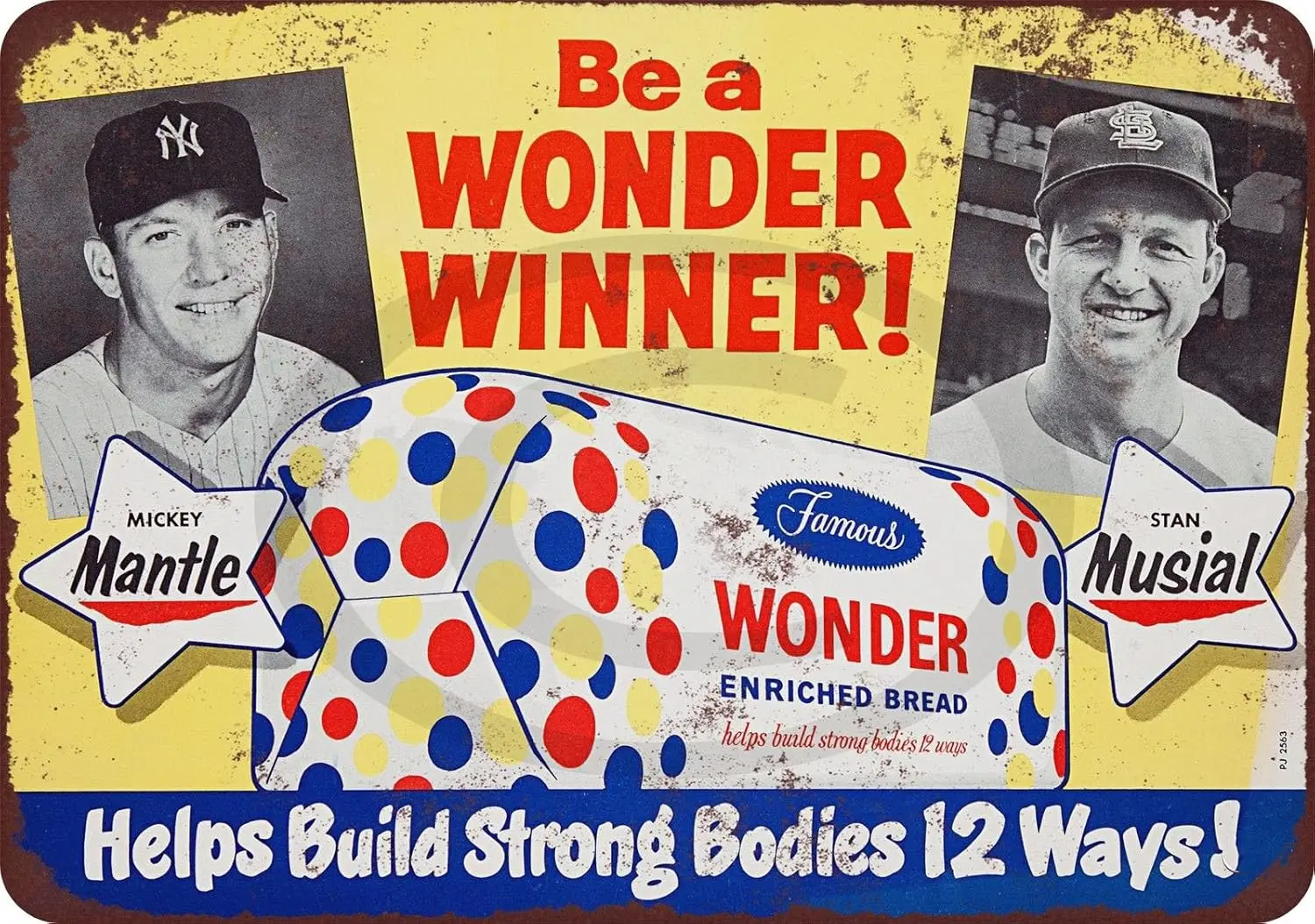 1p，1954 Mickey Mantle Stan Musial Wonder Bread Reproduction Metal Sign tin