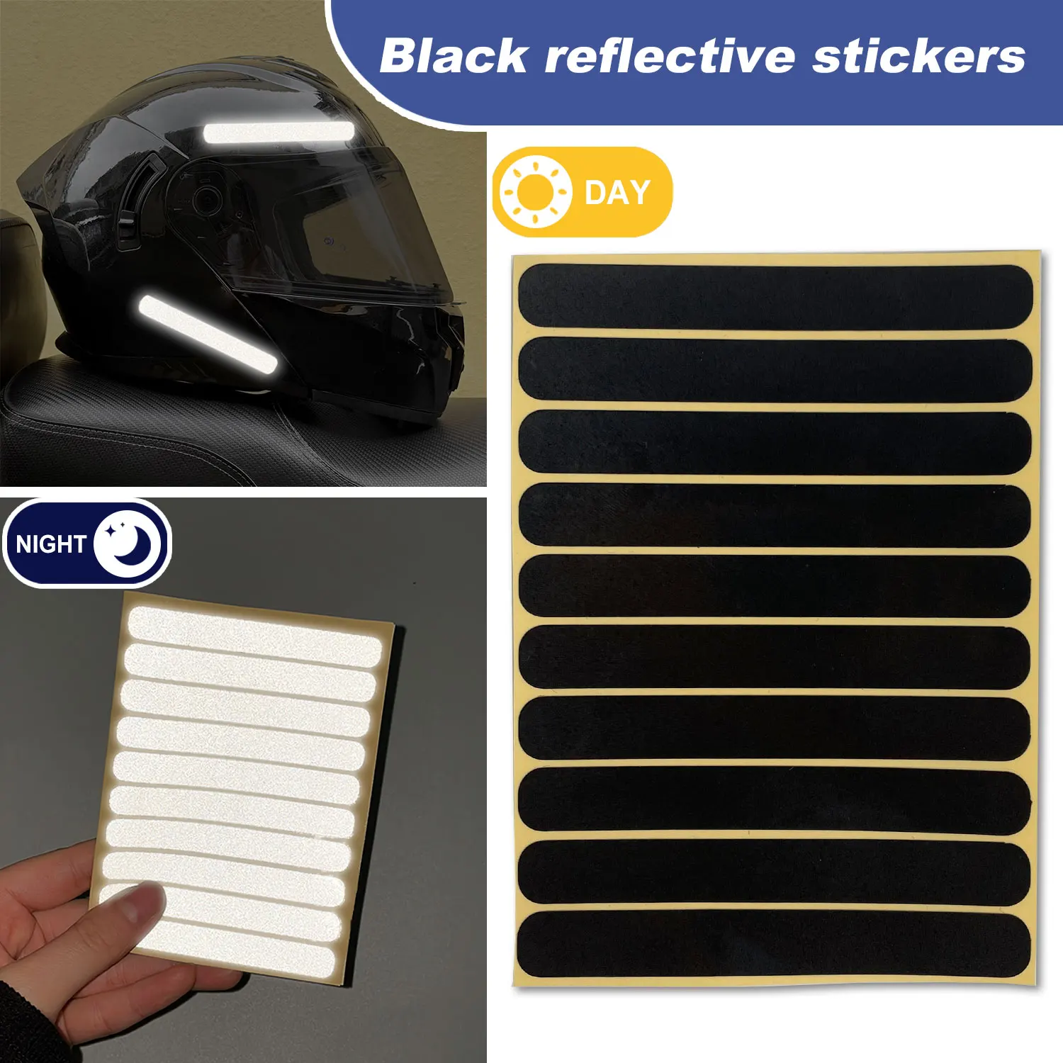 

10 шт./1 комплект светоотражающих черных наклеек, водонепроницаемых, для шлема, велосипеда, скутера, мотоцикла, высокая видимость, ночные наклейки для безопасного вождения