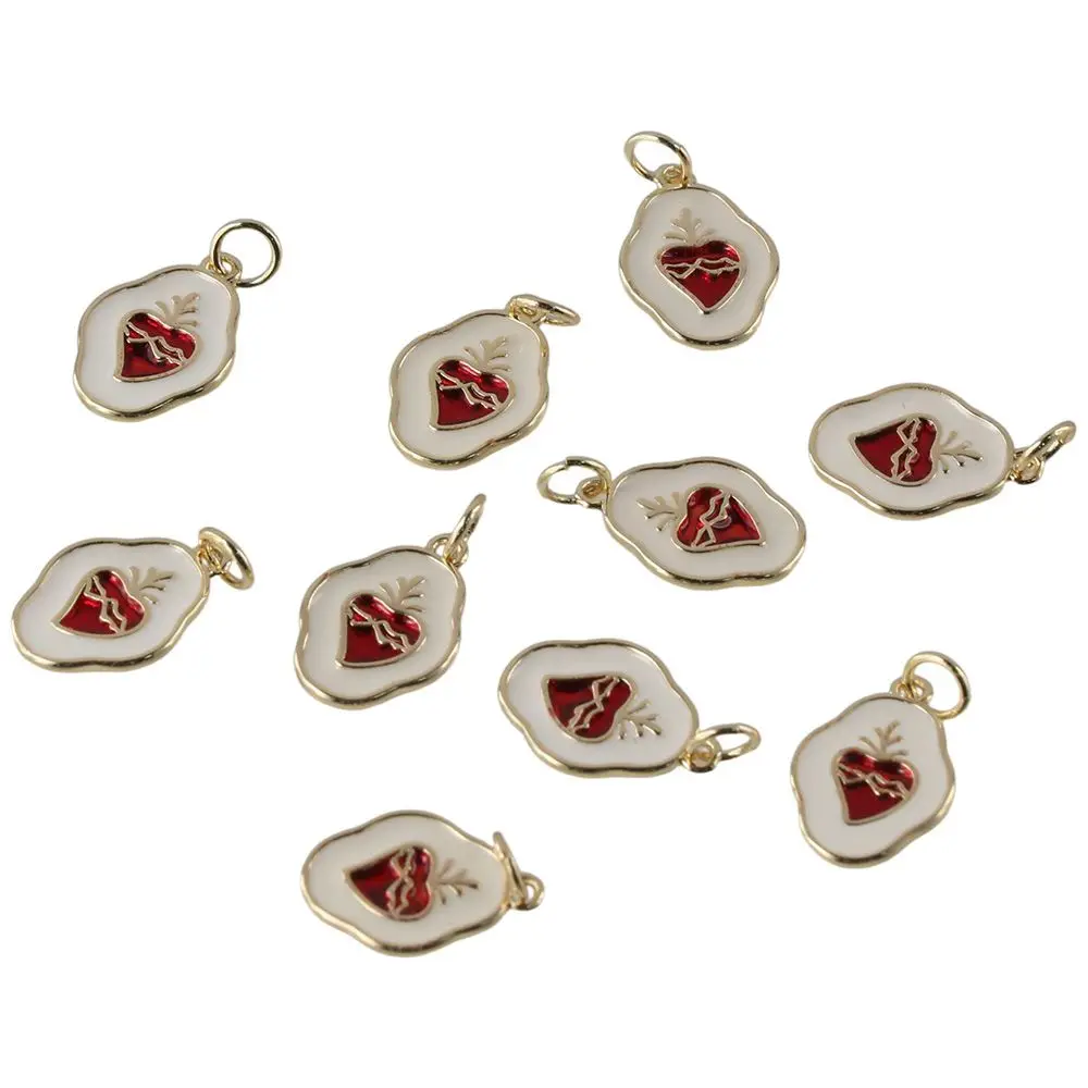 ヴィンテージエナメルハートチャーム,18K金メッキブレスレット,10個