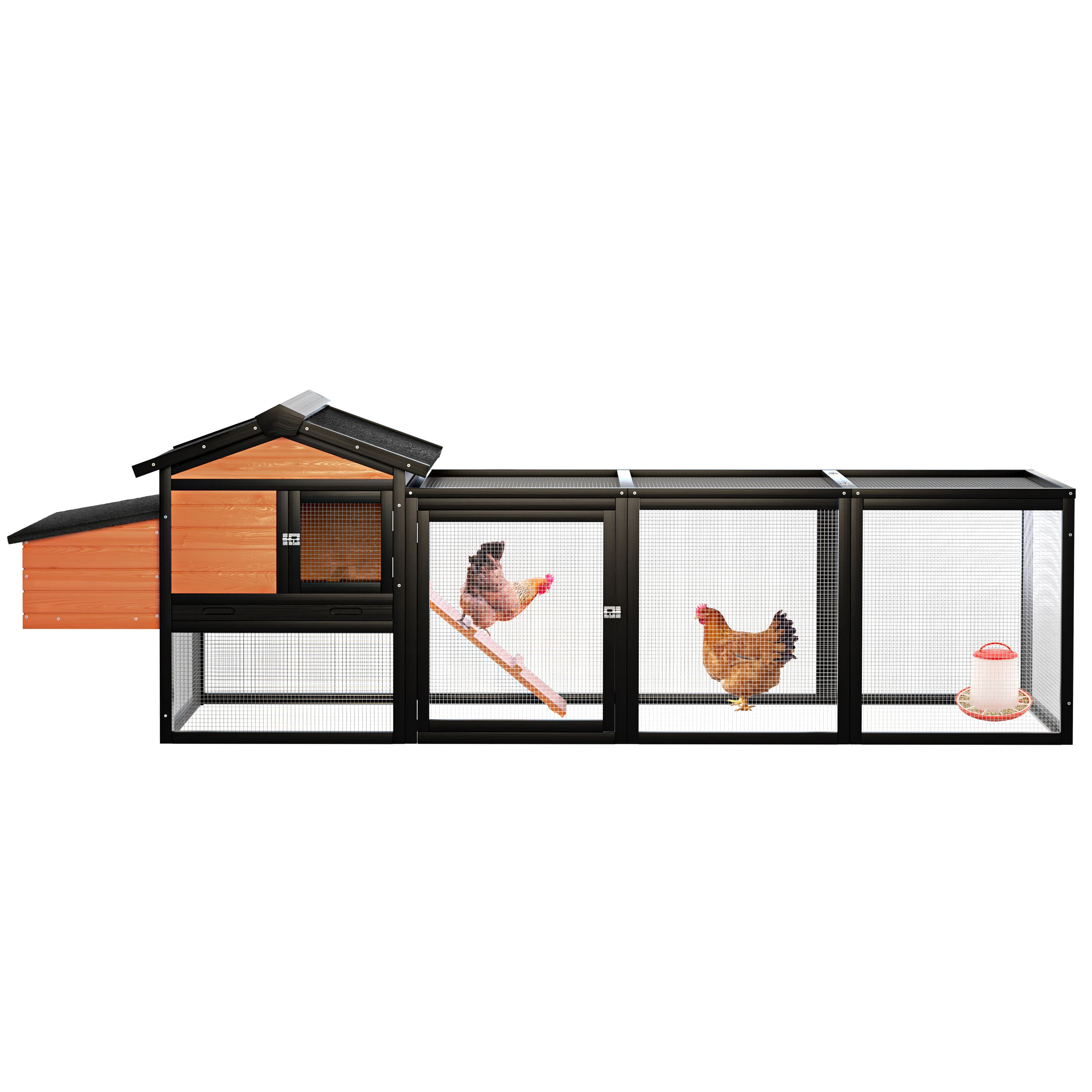 

wh-Wooden Chicken Coop, Large Outdoor Hen House with Nesting Box Poultry Cage#