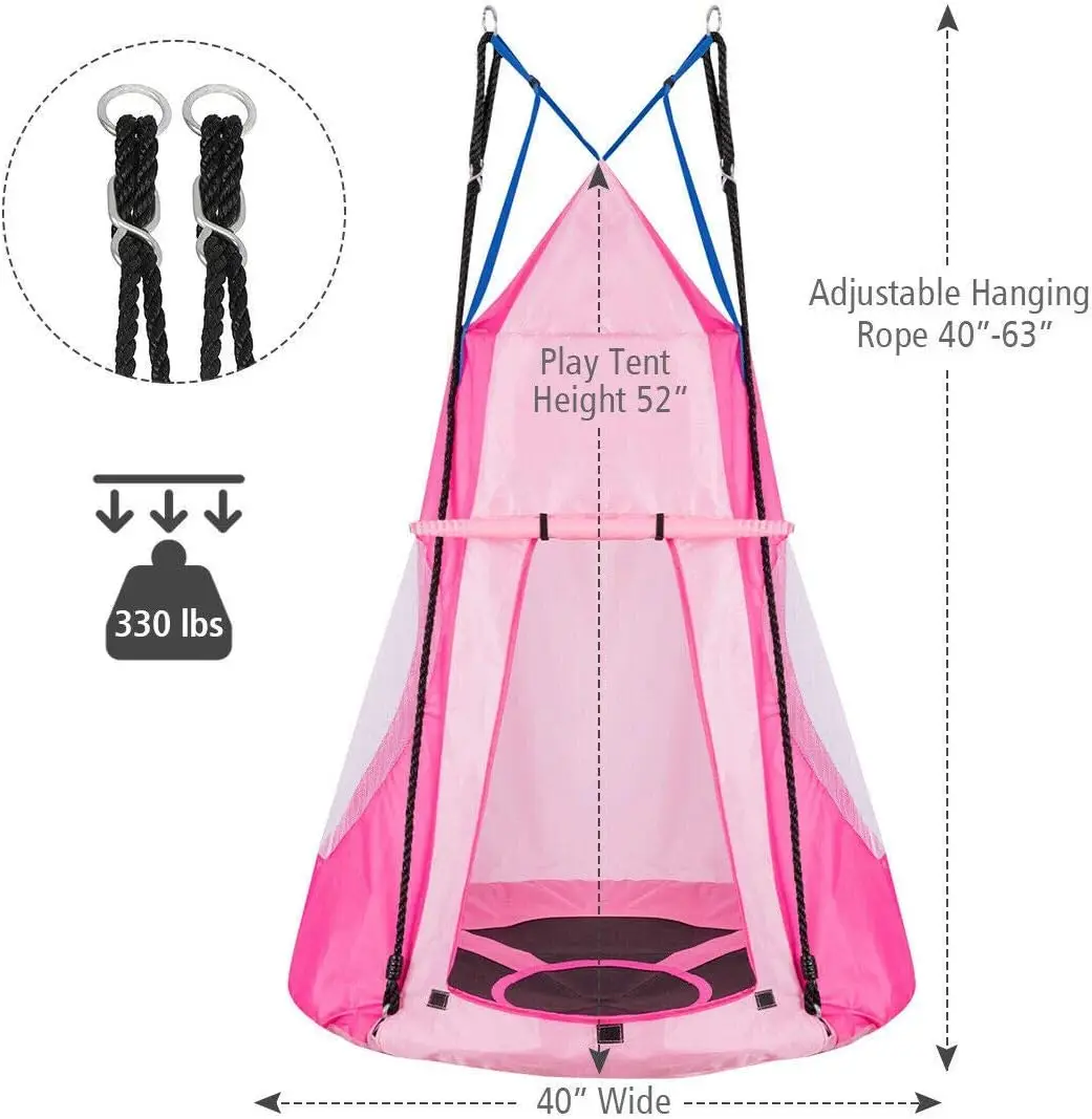 2 em 1 crianças destacável pendurado cadeira balanço tenda conjunto, rede ninho pod pendurado balanço assento para meninos/meninas, crianças ao ar livre indoor