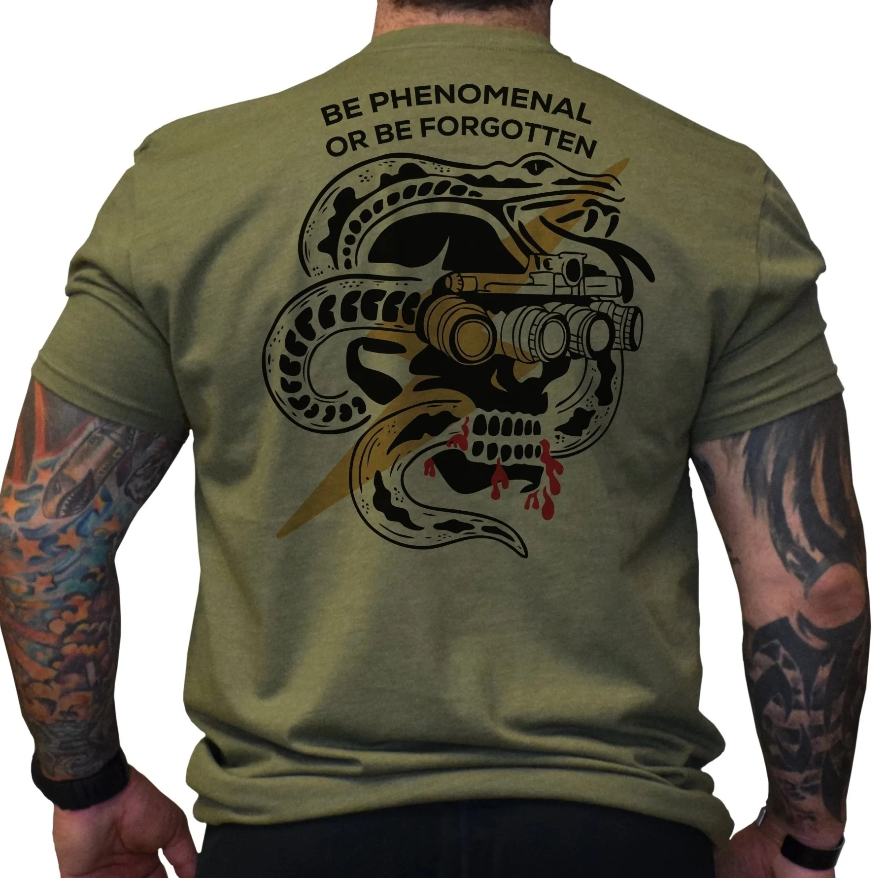 Be Phenomenal or Be Forgotten. Night-vision Goggles Skull Snake T-Shirt 100% Cotton O-Neck Short Sleeve Casual Mens T-shirt