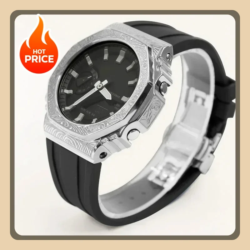 

Rubber Strap Engraving Case for GA2100 GA-B2100 Retro Style Ga 2110 Watchband for GA-2100 2110Stainless Steel Watch Accessories