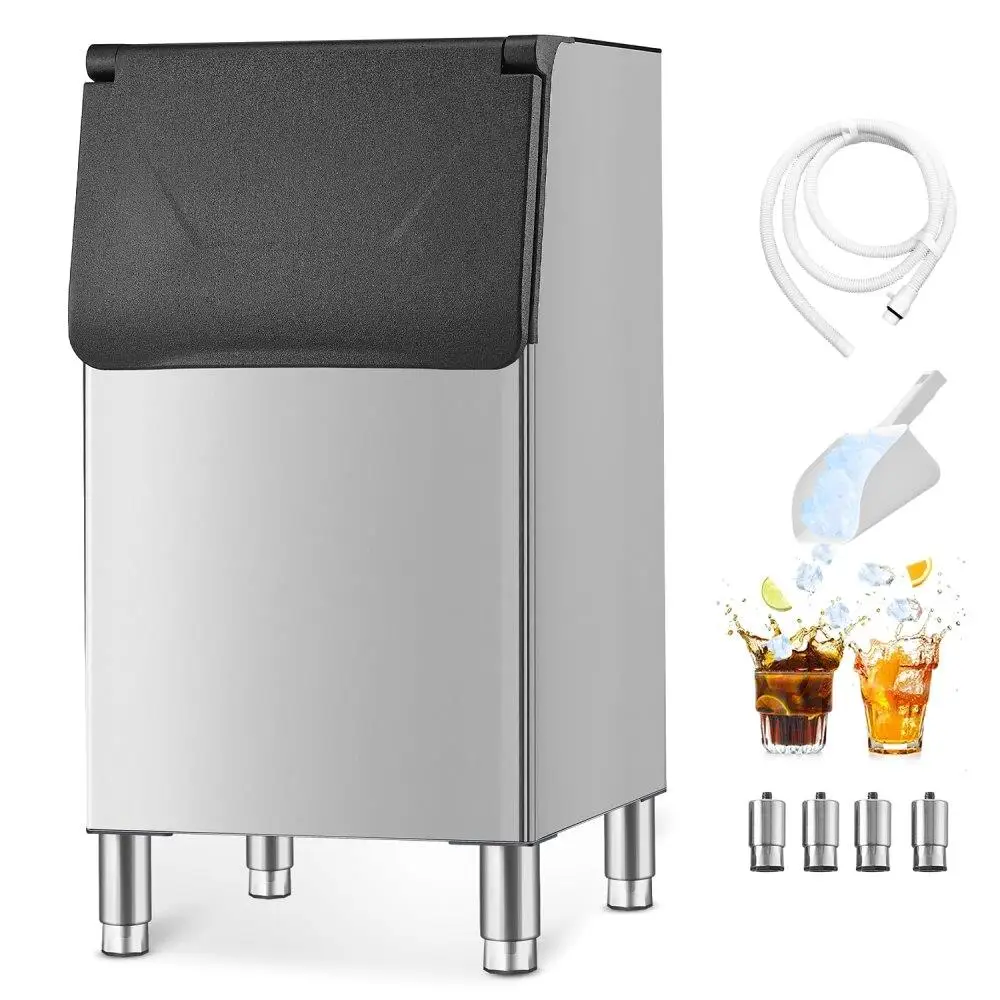 

Stainless Steel 300lbs Capacity Ice Maker Storage Bin with Filter and Adjustable Feet for restaurant and Hotel Use