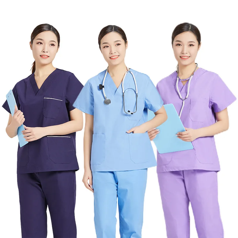 Multi-coloured Nurses Uniforms Hand Wash Clothes Short Sleeve Split Suit Medical and Nursing Work Uniforms for Men and Women
