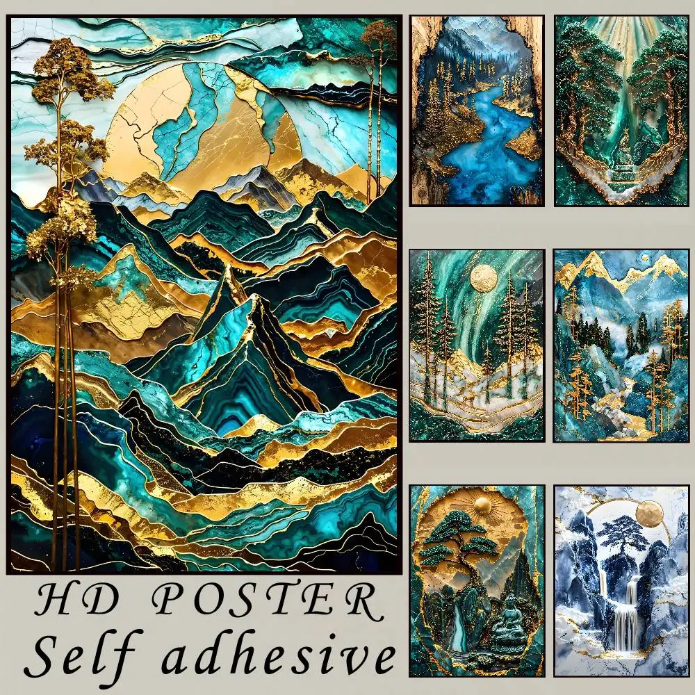 

Yosemite Kintsugi Falls Art Poster Waterproof HD Art Wall Decal Self-Adhesive Print. Aesthetic Home Room Decor for Living Room B