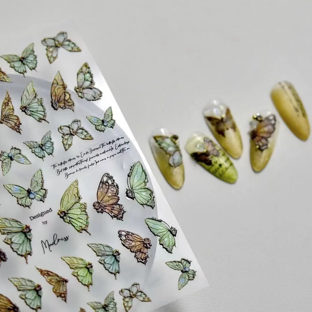 Acrylic Engraved Nail Sticker Colorful Butterfly Design Self-Adhesive Nail Transfer Sliders Wraps Manicures Foils Z0676