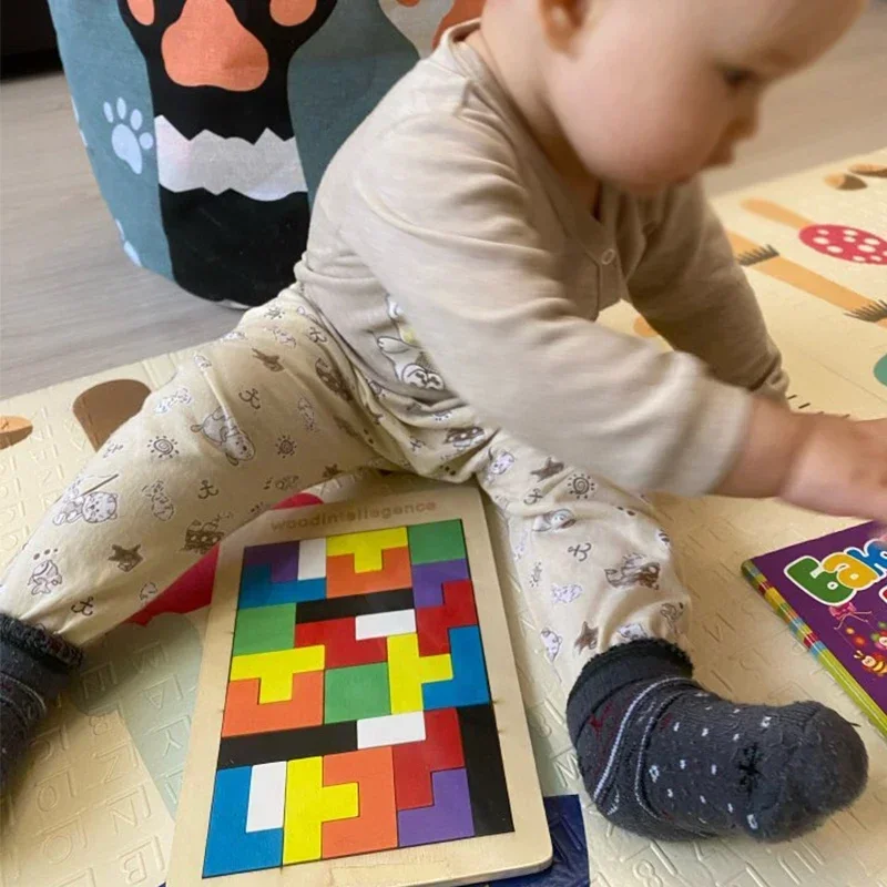 3d quebra-cabeça de madeira brinquedo cor forma cognição cérebro jogos para crianças quebra-cabeças de madeira brinquedos tangrams para crianças