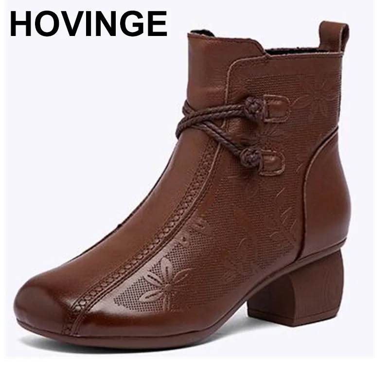 

New High Quality Cowhide Embossed Women Fashionable Boots Autumn Winter Elegant Warm Shoes Roman Boots