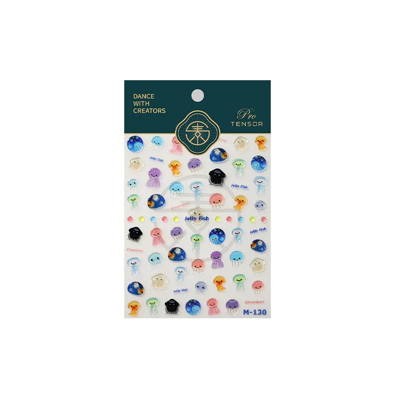 Cute Cartoon Jellyfish Jelly Design 5D Soft Embossed Reliefs Self Adhesive Nail Art Sticker Stars Love Heart 3D Manicure Decals