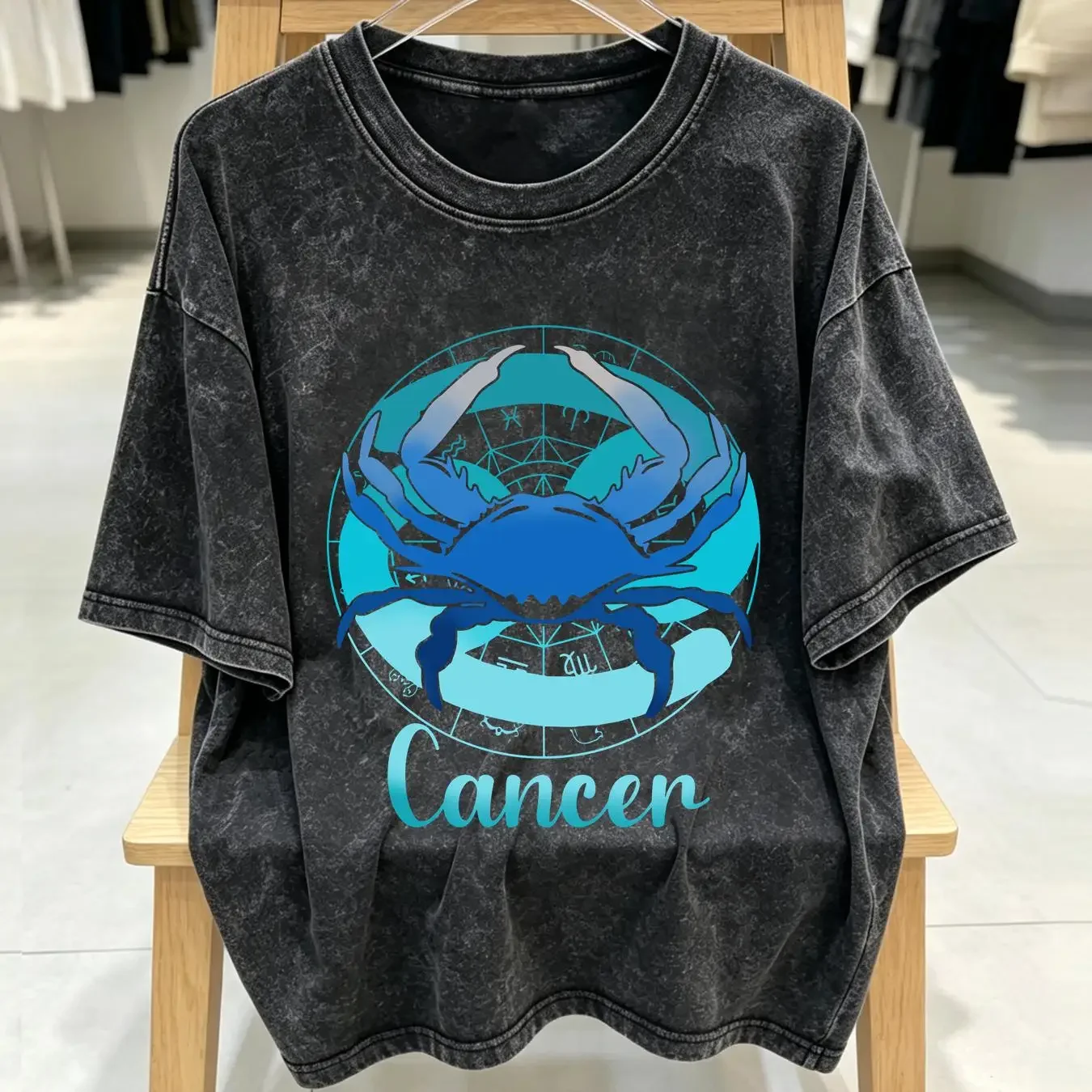 washed T Shirt Cancer Astrology Zodiac Horoscope Sign long or short sleeves vintage Washed fashion homme Soft Versatile Stylish