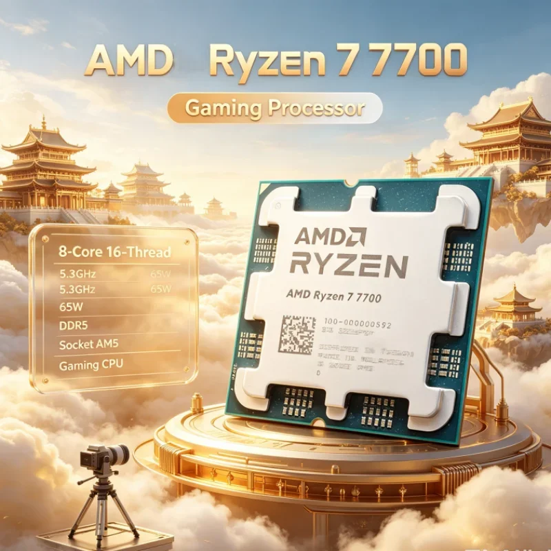 Ryzen 7 R7 7700 AMD Desktop Processor 5.3GHz 8-Core 16-Thread 65W 5nm 32M L3 DDR5 Socket AM5 No Cooler Type-C