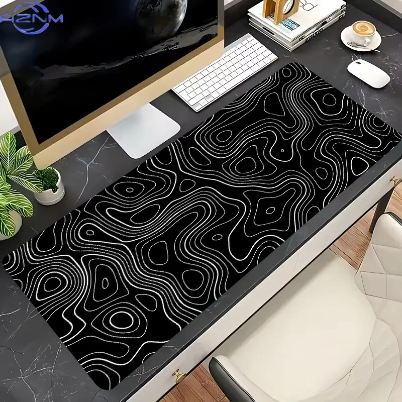 Black And White Strata Liquid Mousepad Large Abstract Mouse Pad XXL Desk Mat Gaming Deskmat With Lockedge Office Non-slip Carpet