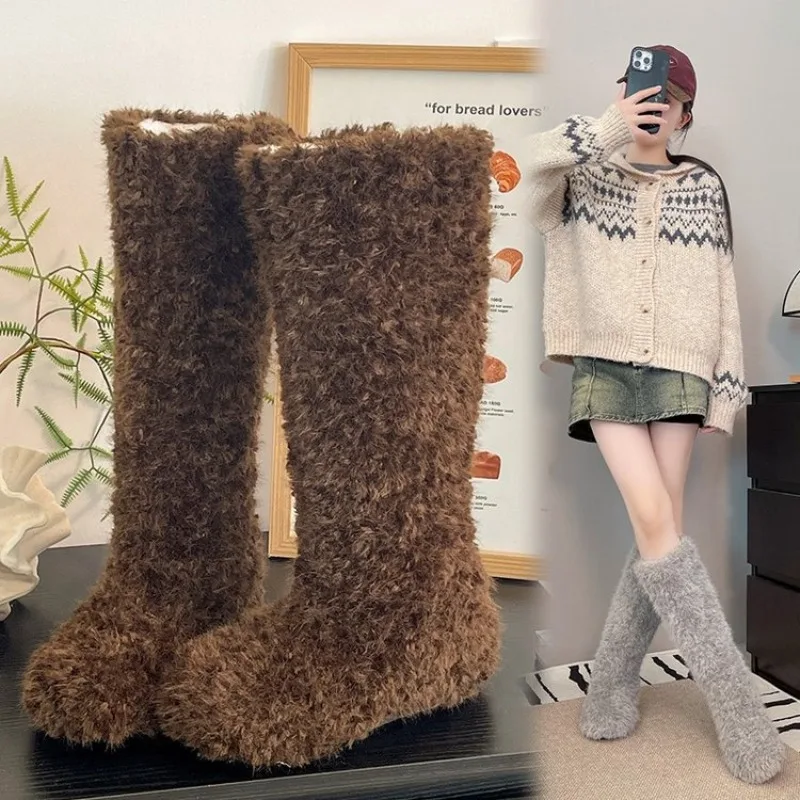 

Womens Faux Mongolian Thigh Highs Faux Fur Boots Winter Warm With Fur Inside Luxury Winter Faux Fur Knee High Boots Women Snow
