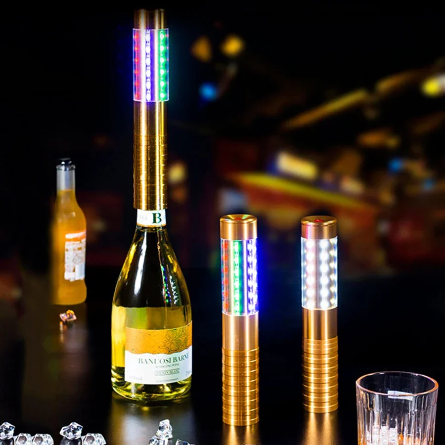 Golden Silver LED Strobe Baton Champagne Bottle Electronic Sparkler Flashing Stick Light For Birthday Wedding Party Decor