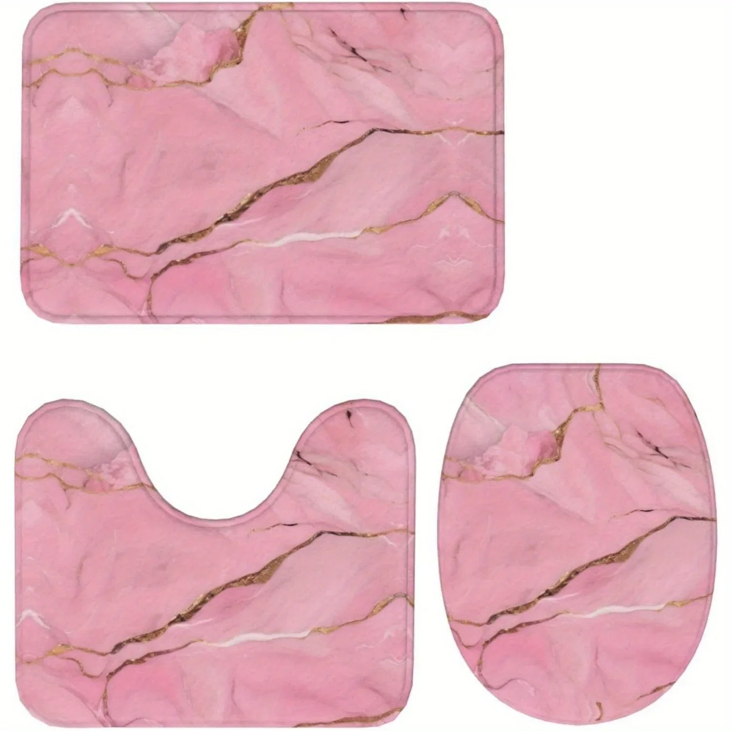 

For RV 3pcs Marble Textured Printed Bathroom Carpet Set, Absorbent Non Slip Bath Pad, with U-Shaped Contour Pad And Toilet Seat