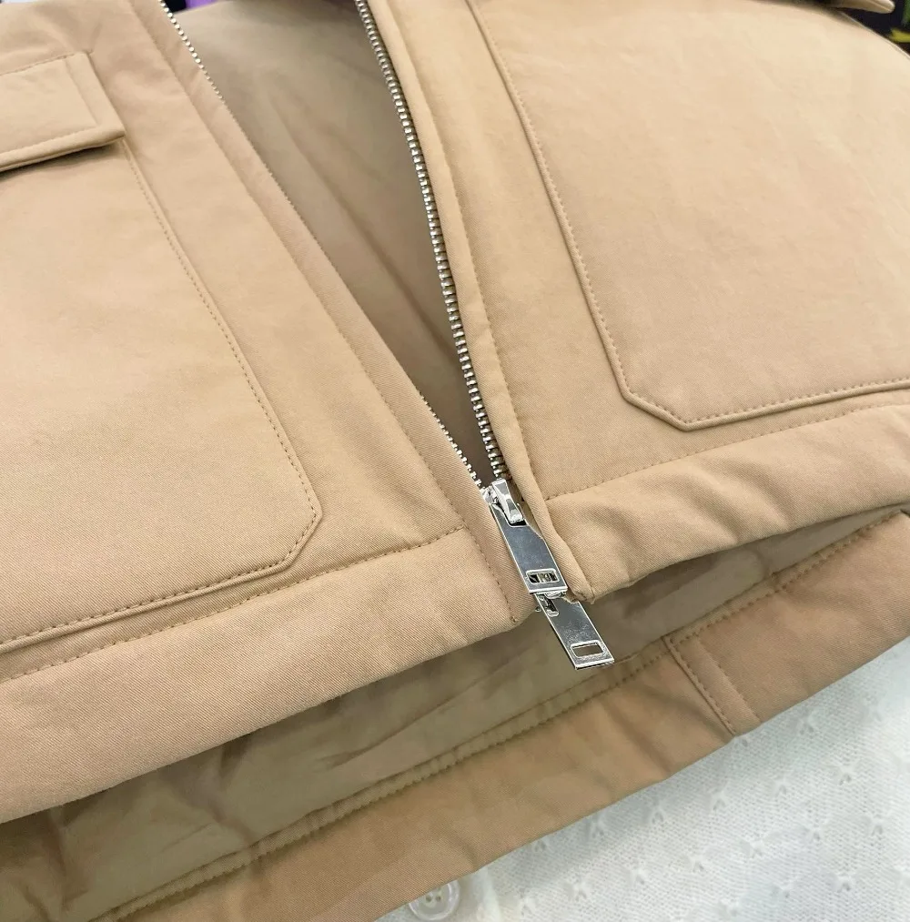 เสื้อแจ็คเก็ตทำงานแบบหลวมสบายสไตล์ลำลอง ปกเสื้อแบบปกเชิ้ต ติดซิป บุด้วยขนห่านสีขาว สำหรับฤดูใบไม้ร่วงและฤดูหนาว รุ่นใหม่ สำหรับทั้งชายและหญิง