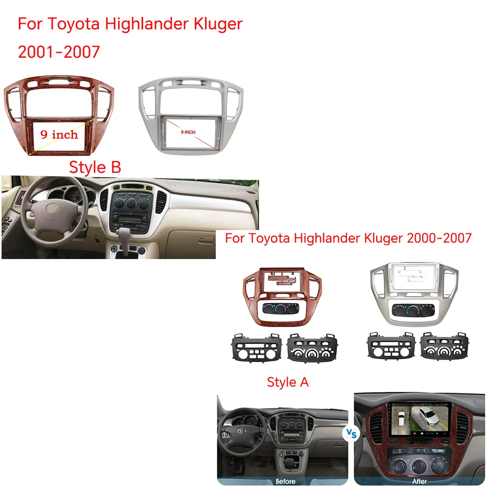 

9-дюймовая автомобильная рамка, адаптер для фасции, Android-радио, комплект панели для приборной панели для Toyota Highlander Kluger 2000-2007