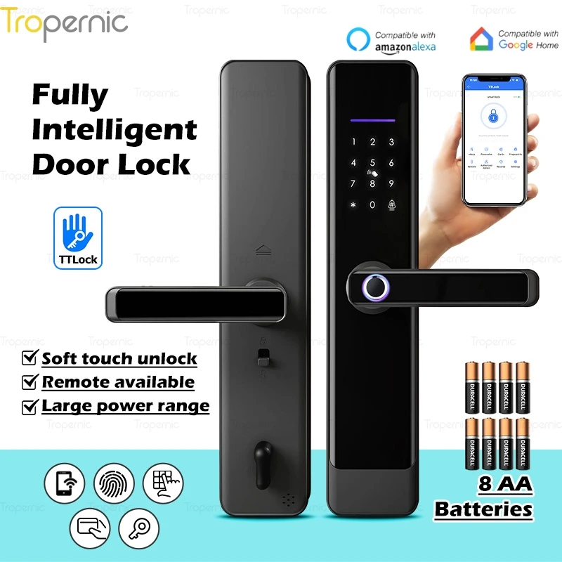 ttlok remote digital electronic smart door lock impressao digital ic card chave de senha desbloqueio com campainha security lock app 01