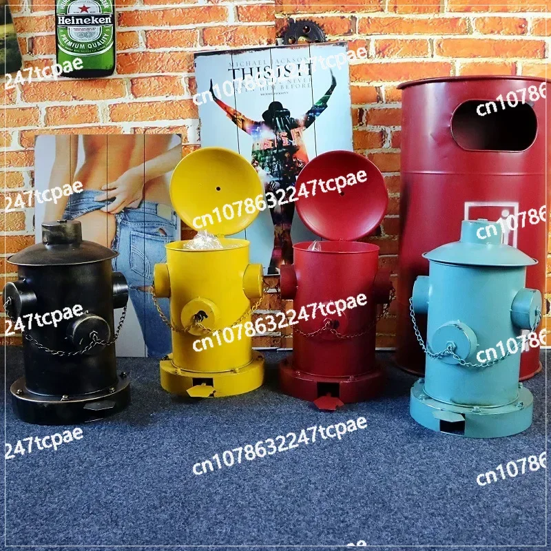 40X33X32cm Retro Fire Hydrant Trash Can Garbage Bin with Foot Pedal Metal Round Trash Can with Lid Creative Storage Bucket