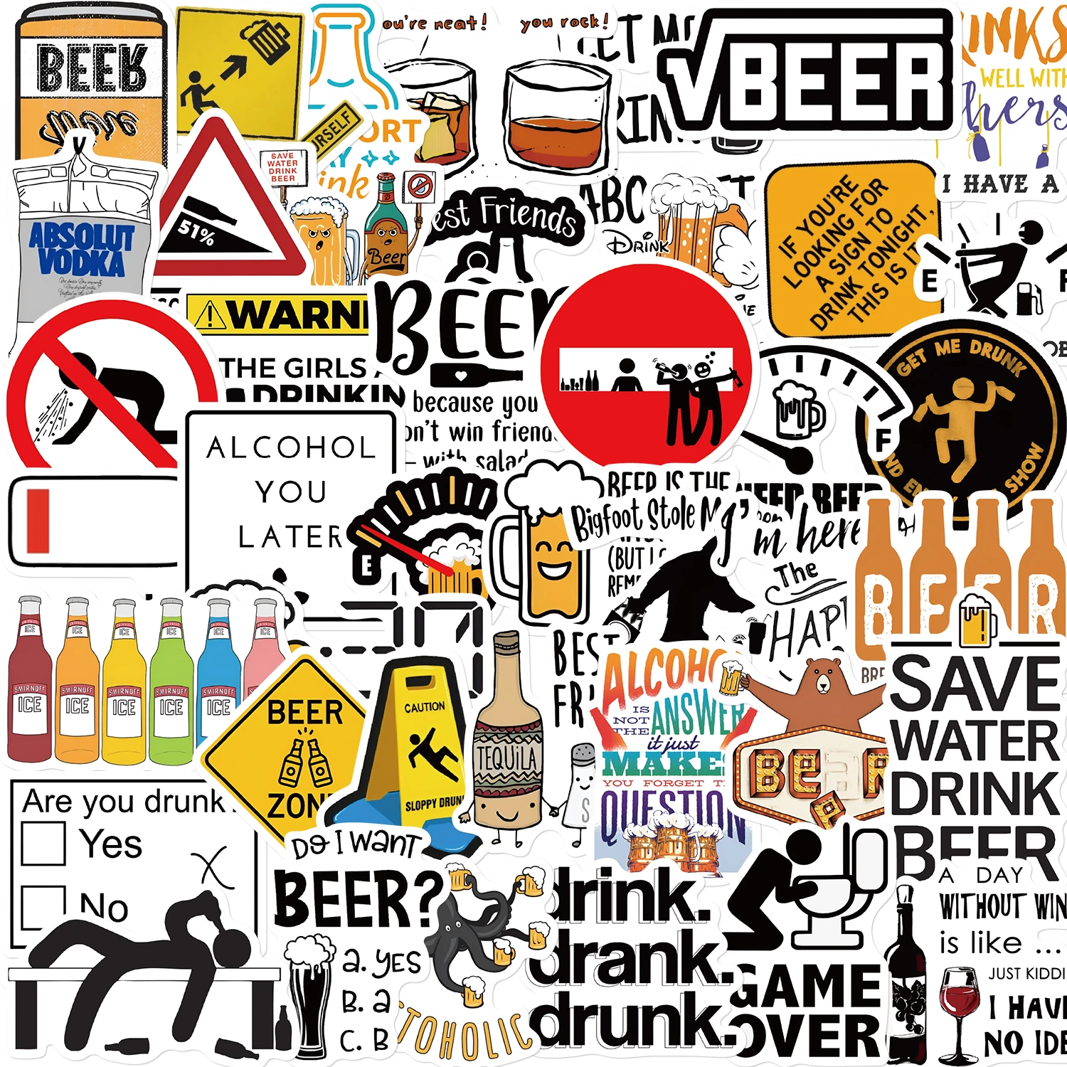 50pcs Funny stickers for decoration water related stickers for refrigerator decoration phone diary car motorcycle beer