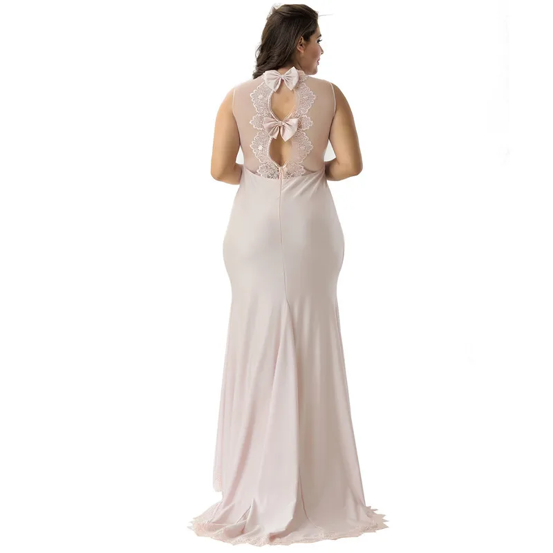 Nieuwe Plus Size Sexy Schede Slapeloze Blootgestelde Rug Dweiljurk Banque Avondjurk V1004