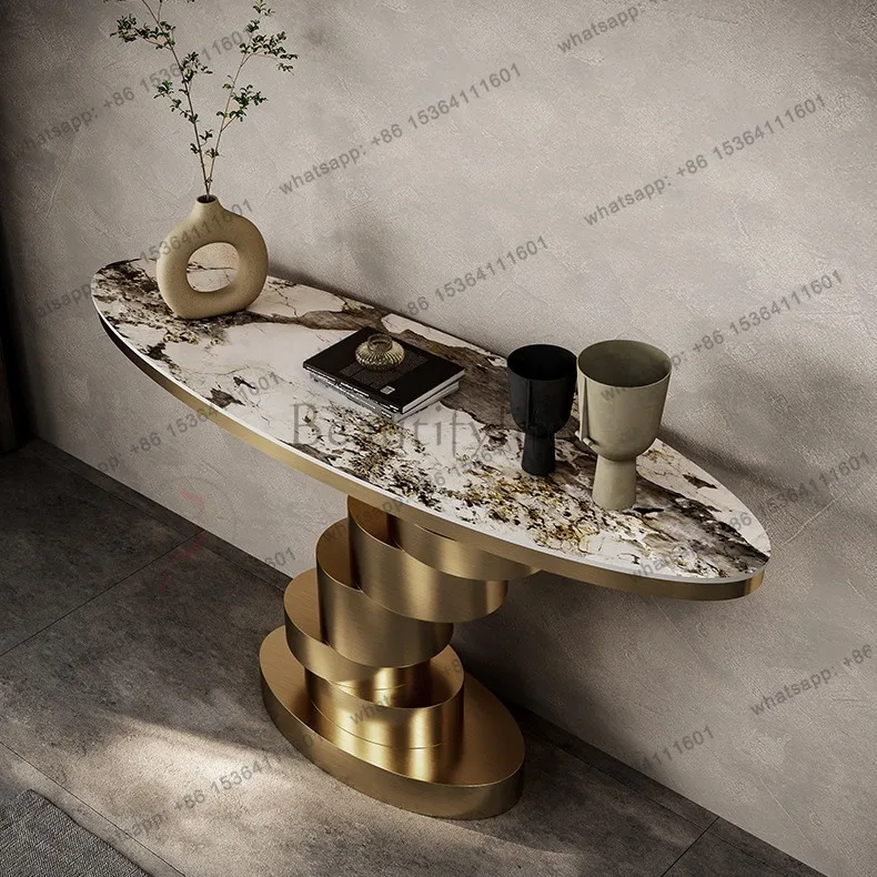 

Стол для прихожей в стиле лайт-люкс из сланца, прихожий стол из нержавеющей стали