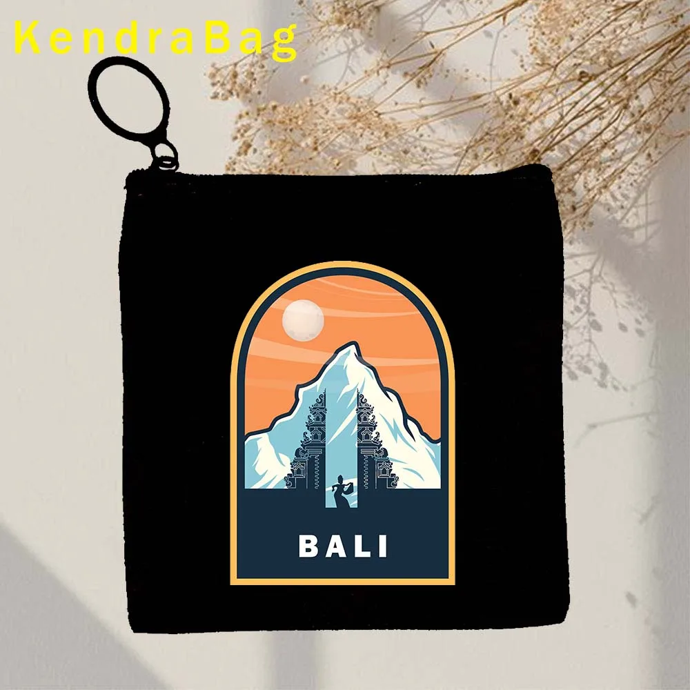 Retro Bali Indonesia Flag Map Ubud Emblem Beach Love Heart Balinese Key Coin Purse Canvas Bags Pouch Cotton Wallet Zipper Gifts