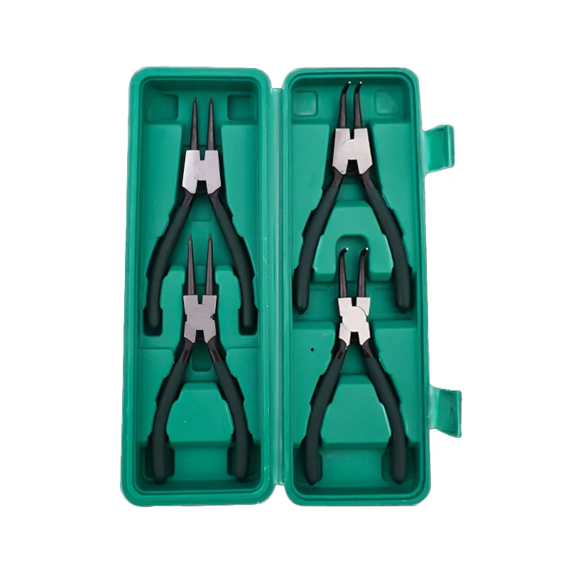 4-piece retaining ring pliers set, retaining ring and spring removal tools, inner and outer retaining ring bending pliers.