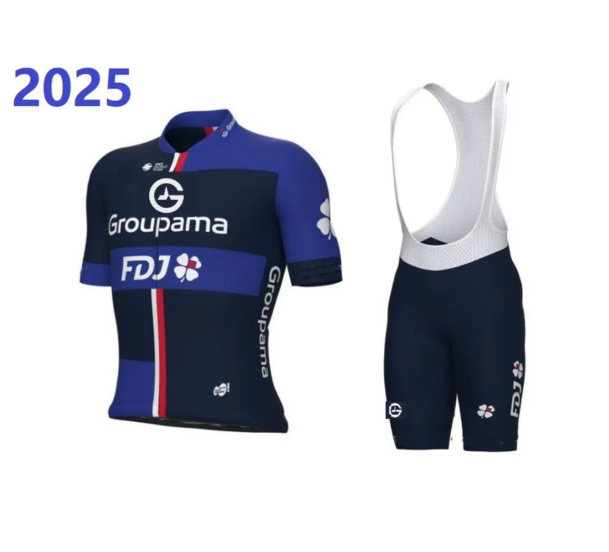 

LASER CUT 2025 GROUPAMA FDJ Team синий ВЕЛОСИПЕДНЫЙ ДЖЕРСИ С КОРОТКИМ РУКАВОМ ЛЕТНЯЯ ВЕЛОСИПЕДНАЯ ОДЕЖДА ROPA CICLISMO + ШОРТЫ