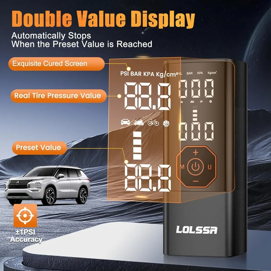 ضاغط هواء محمول لسيارة دراجة نارية الكرة منفاخ لإطارات السيارة 150PSI مضخة هواء كهربائية لاسلكية مع المدمج في قياس الإطارات P #3